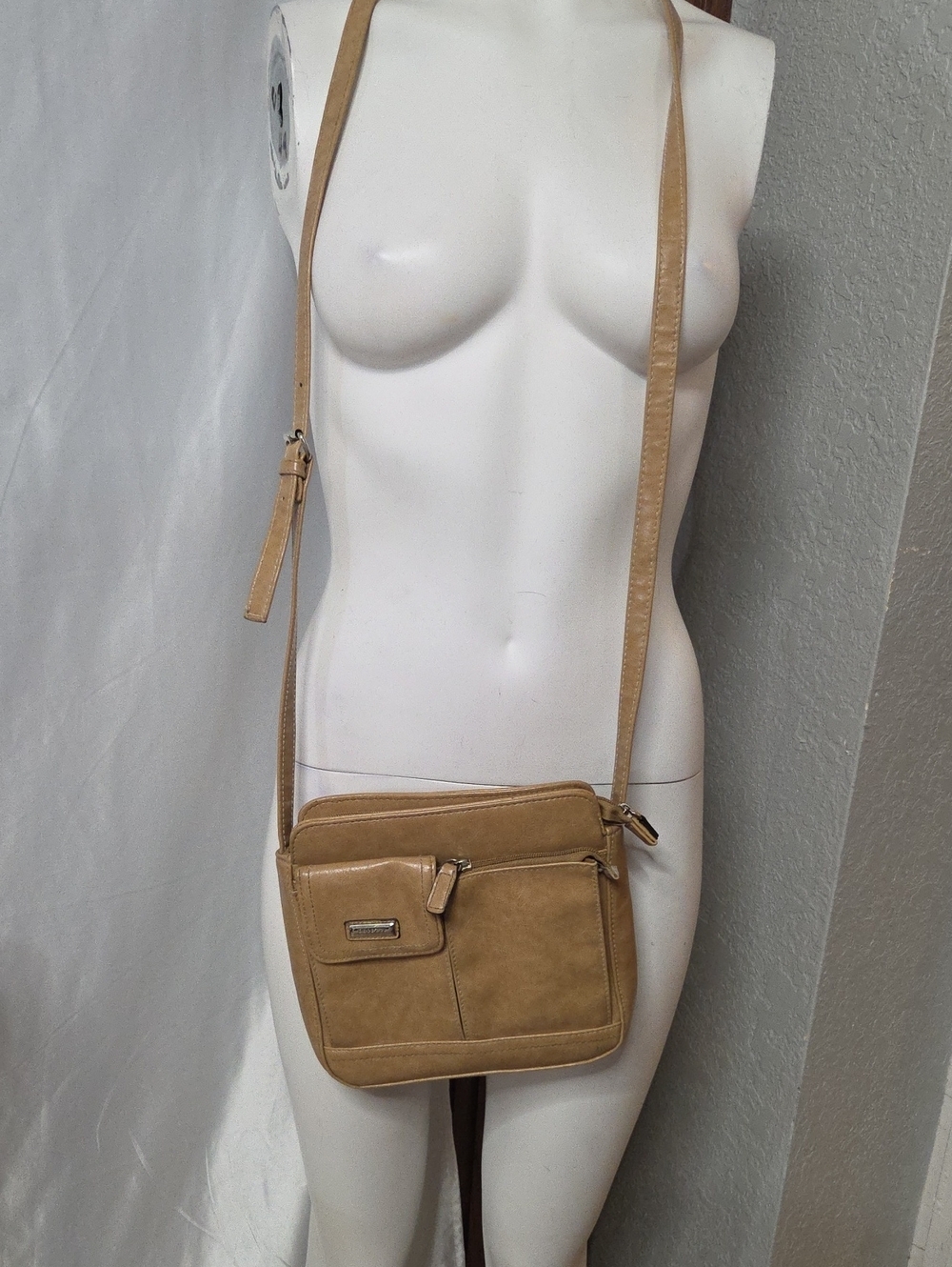Rosetti Tan Crossbody Bag with Front Zip Pocket